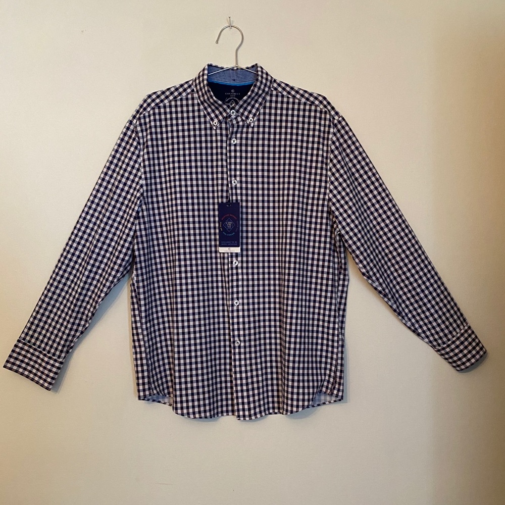 Con.Struct Slime Fit Stretch Dress Shirt - Blue Gingham